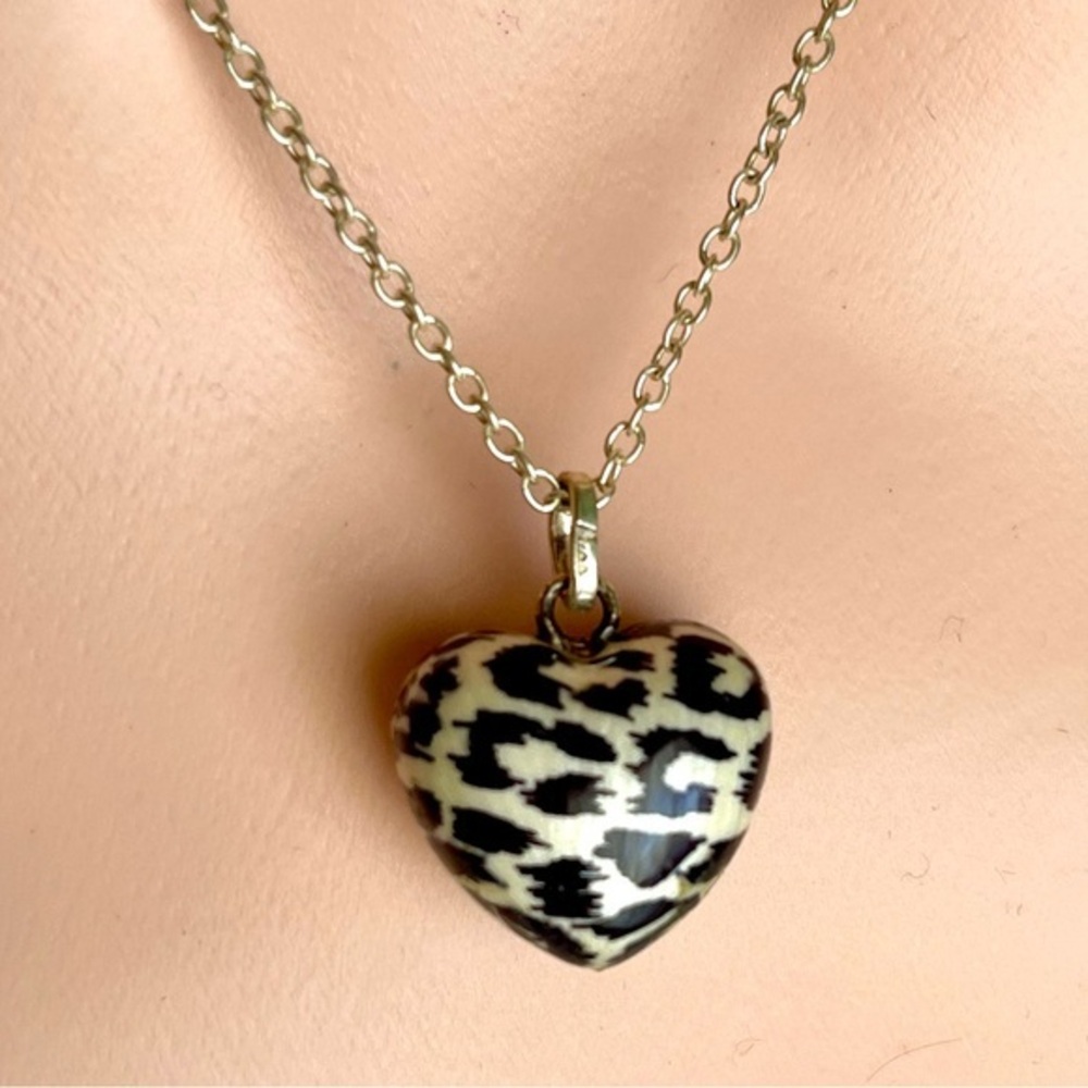 NIB❣️925 Sterling Animal 2 Piece Set Heart 3D Pendant Chain Leopard Cheetah